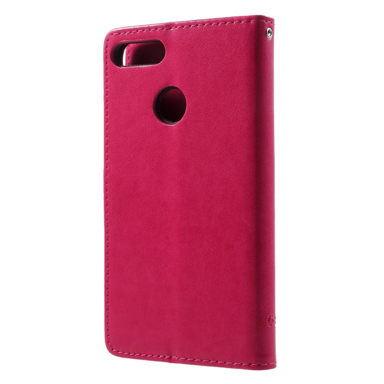 Imprint Butterfly Flower Wallet Stand Leather Shell for Huawei P Smart / Enjoy 7S - Rose