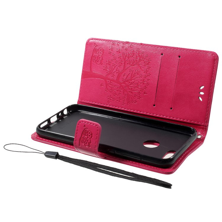 Imprint Tree Owl Pattern Wallet Leather Shell for Huawei Honor 9 Lite / Honor 9 Youth Edition - Rose