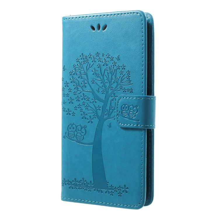 Imprint Tree Owl Pattern Wallet Leather Phone Shell for Huawei Honor 9 Lite / Honor 9 Youth Edition - Blue