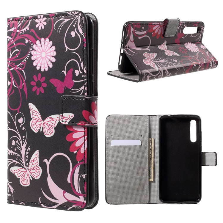Pattern Printing Wallet Stand Leather Case for Huawei P20 Pro - Butterfly and Flower