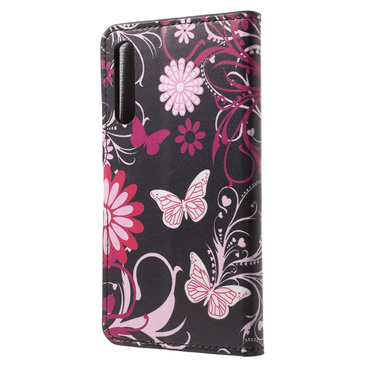 Pattern Printing Wallet Stand Leather Case for Huawei P20 Pro - Butterfly and Flower