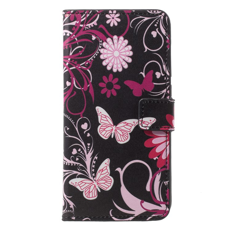 Pattern Printing Wallet Stand Leather Case for Huawei P20 Pro - Butterfly and Flower