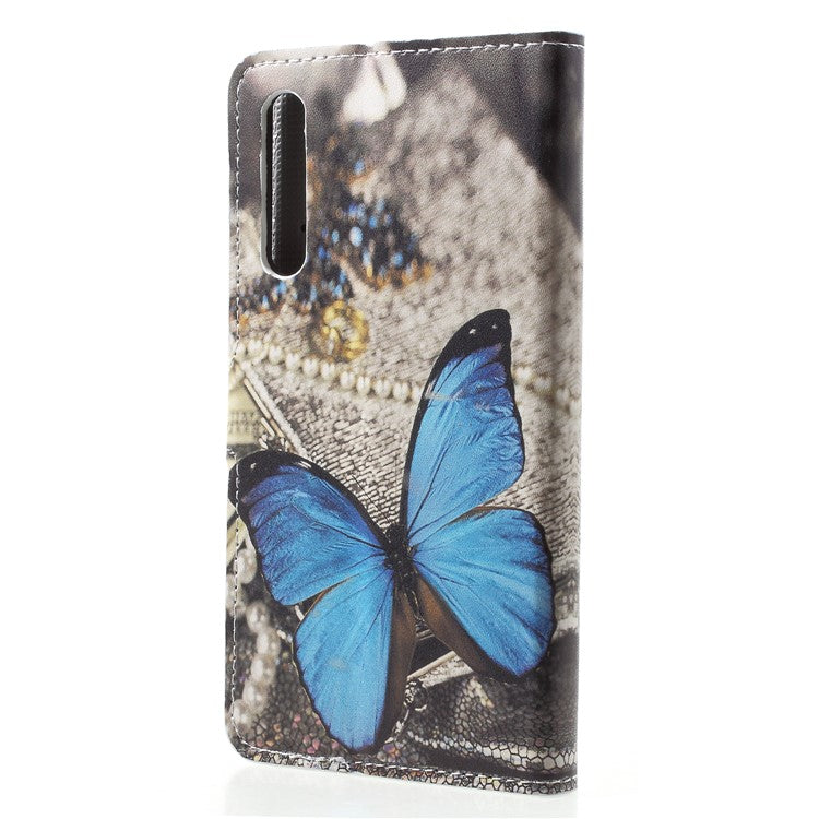 Pattern Printing Wallet Stand Leather Shell for Huawei P20 Pro - Blue Butterfly