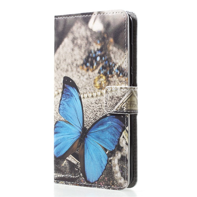 Pattern Printing Wallet Stand Leather Shell for Huawei P20 Pro - Blue Butterfly