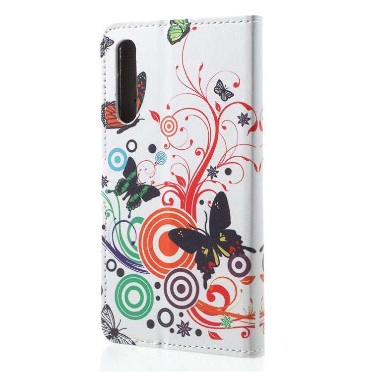 Pattern Printing Wallet Stand Leather Phone Shell for Huawei P20 Pro - Butterfly and Circle