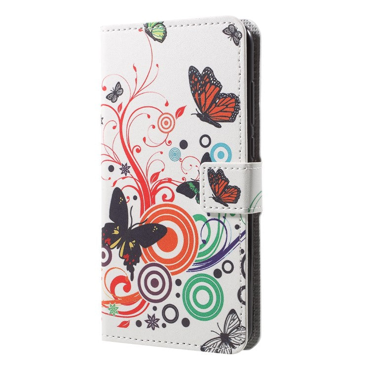 Pattern Printing Wallet Stand Leather Phone Shell for Huawei P20 Pro - Butterfly and Circle