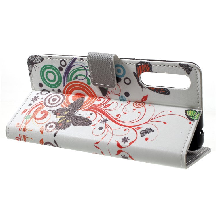 Pattern Printing Wallet Stand Leather Phone Shell for Huawei P20 Pro - Butterfly and Circle
