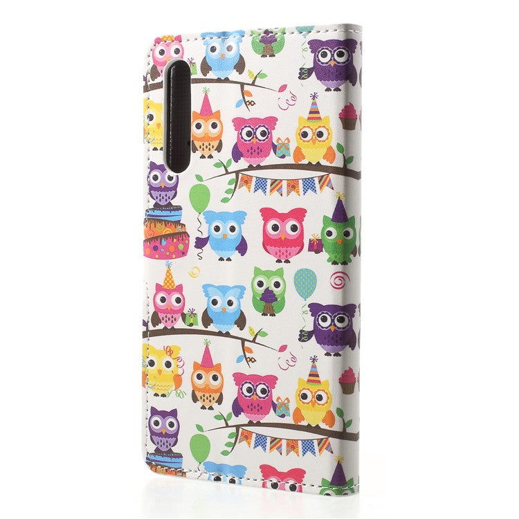 Patterned Wallet Stand Leather Mobile Case for Huawei P20 Pro - Multiple Cute Owls
