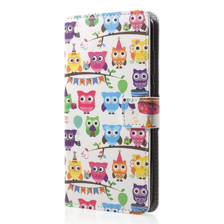 Patterned Wallet Stand Leather Mobile Case for Huawei P20 Pro - Multiple Cute Owls