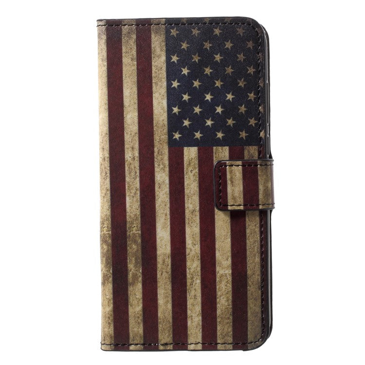 Pattern Printing Wallet Stand Leather Cellphone Case for Huawei P20 Pro - Retro US Flag