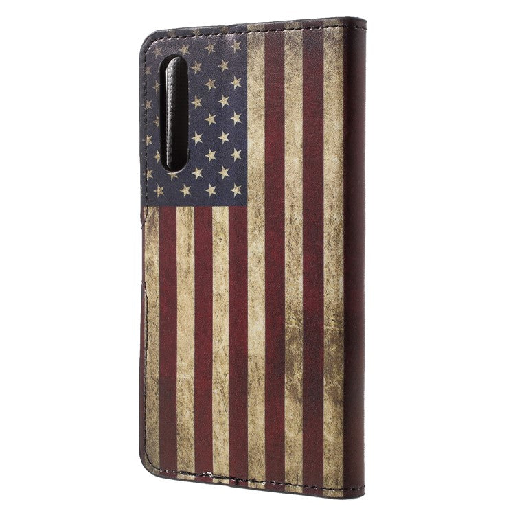Pattern Printing Wallet Stand Leather Cellphone Case for Huawei P20 Pro - Retro US Flag