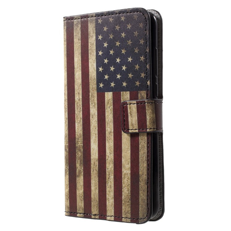 Pattern Printing Wallet Stand Leather Cellphone Case for Huawei P20 Pro - Retro US Flag