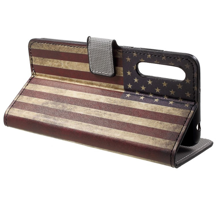 Pattern Printing Wallet Stand Leather Cellphone Case for Huawei P20 Pro - Retro US Flag