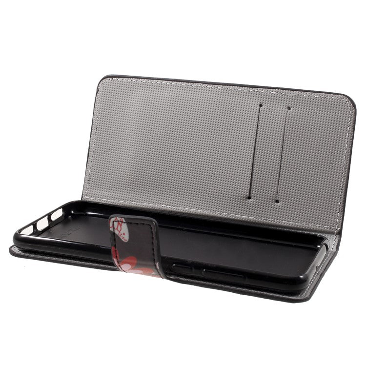 Pattern Printing Wallet Stand Leather Case for Huawei P20 - Butterfly and Flower