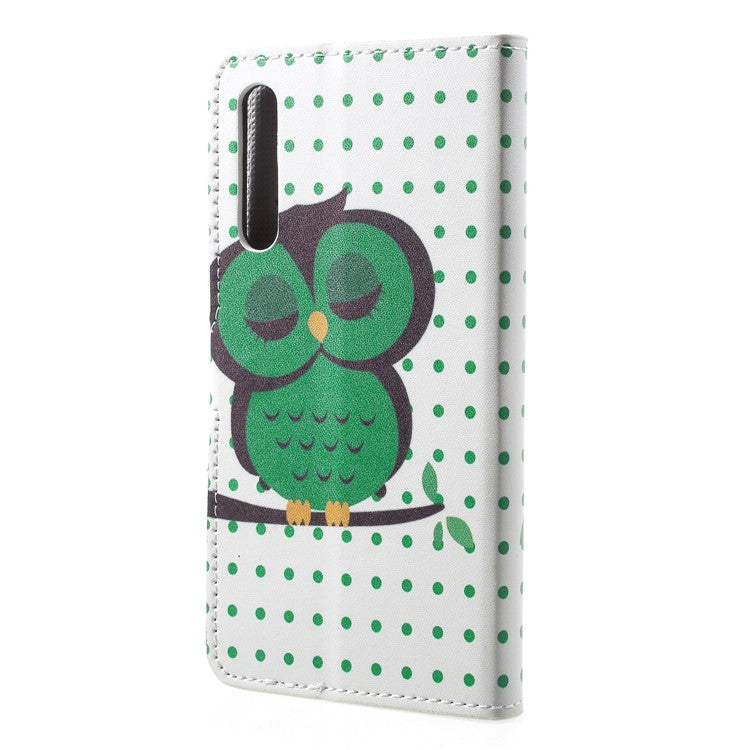 Pattern Printing Wallet Stand Leather Mobile Cover for Huawei P20 - Green Napping Owl