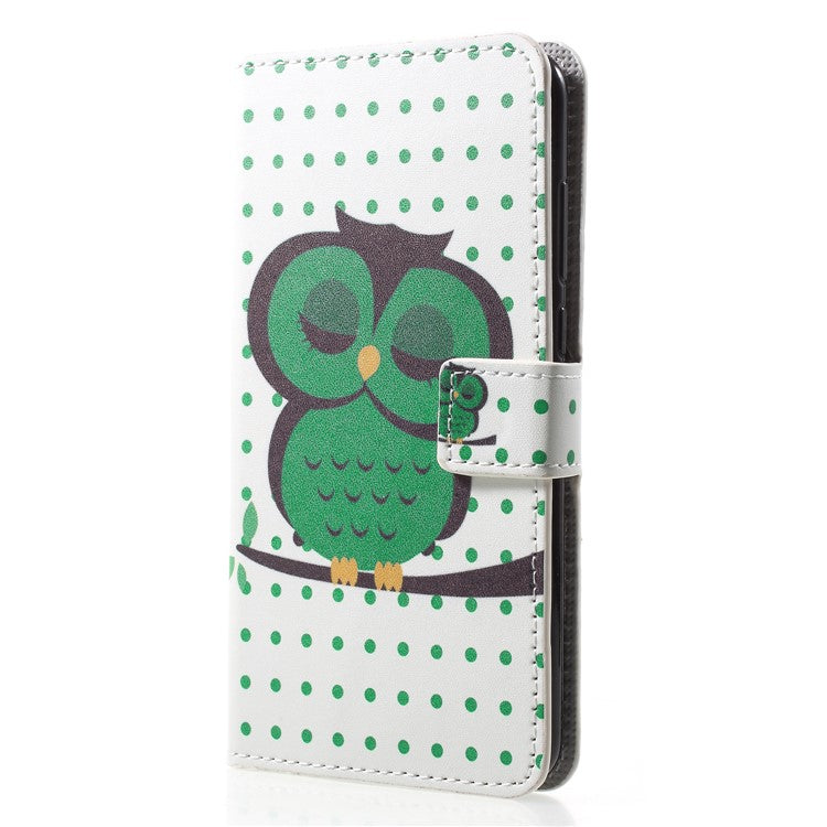 Pattern Printing Wallet Stand Leather Mobile Cover for Huawei P20 - Green Napping Owl