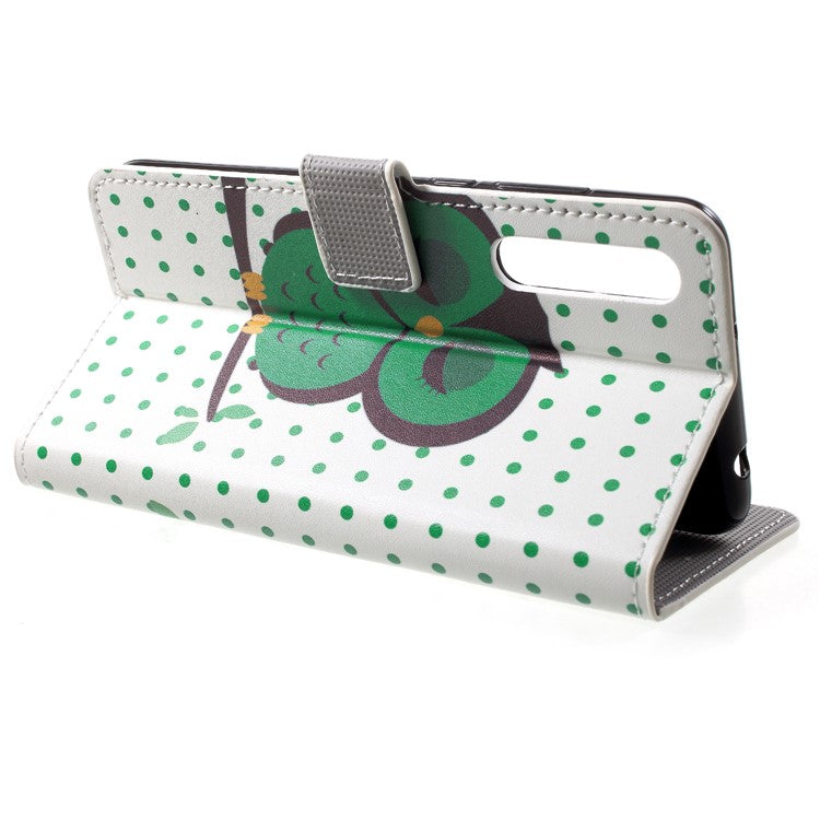 Pattern Printing Wallet Stand Leather Mobile Cover for Huawei P20 - Green Napping Owl