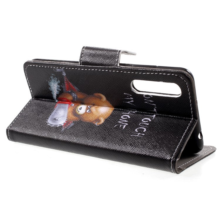 Pattern Printing Leather Wallet Case for Huawei P20 - Brown Bear and Warning Words