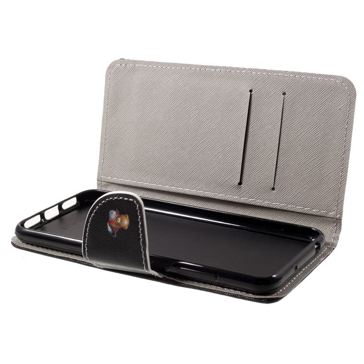 Pattern Printing Leather Wallet Case for Huawei P20 - Brown Bear and Warning Words
