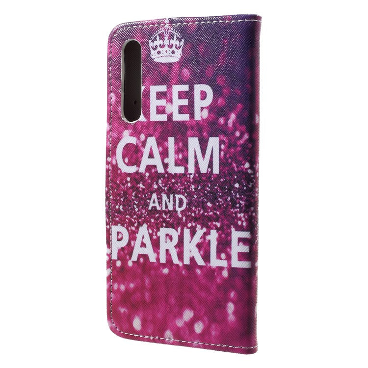 Pattern Printing Wallet Leather Stand Cover for Huawei P20 - Quote Keep Calm and Sparkle
