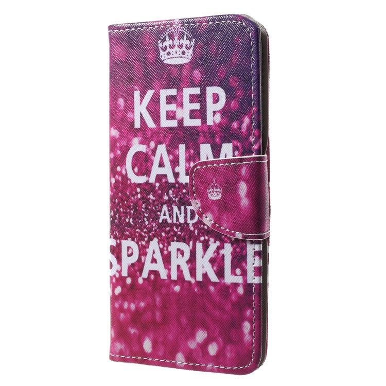 Pattern Printing Wallet Leather Stand Cover for Huawei P20 - Quote Keep Calm and Sparkle