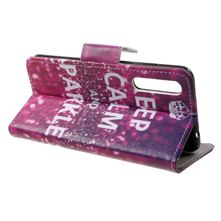Pattern Printing Wallet Leather Stand Cover for Huawei P20 - Quote Keep Calm and Sparkle