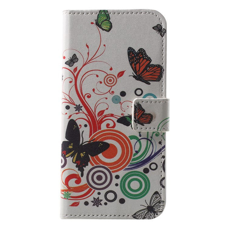 Pattern Printing Wallet Stand Leather Phone Case for Huawei P20 Lite / Nova 3e - Butterfly and Circle
