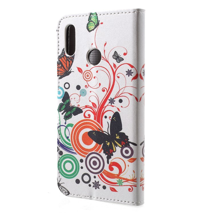 Pattern Printing Wallet Stand Leather Phone Case for Huawei P20 Lite / Nova 3e - Butterfly and Circle