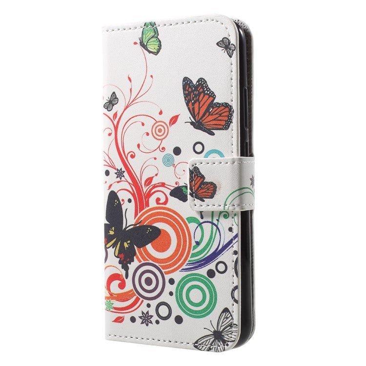 Pattern Printing Wallet Stand Leather Phone Case for Huawei P20 Lite / Nova 3e - Butterfly and Circle