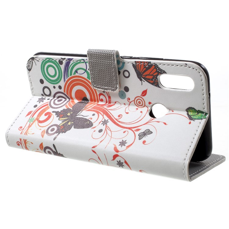 Pattern Printing Wallet Stand Leather Phone Case for Huawei P20 Lite / Nova 3e - Butterfly and Circle