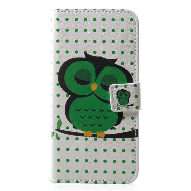 Pattern Printing Wallet Stand Leather Cover Case for Huawei P20 Lite / Nova 3e - Green Napping Owl