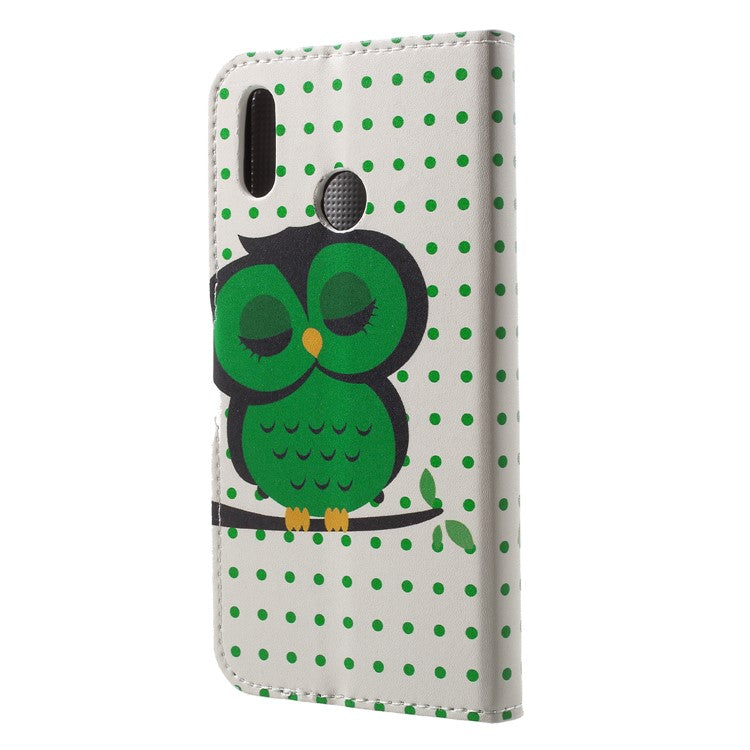 Pattern Printing Wallet Stand Leather Cover Case for Huawei P20 Lite / Nova 3e - Green Napping Owl