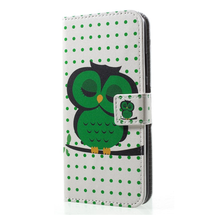 Pattern Printing Wallet Stand Leather Cover Case for Huawei P20 Lite / Nova 3e - Green Napping Owl