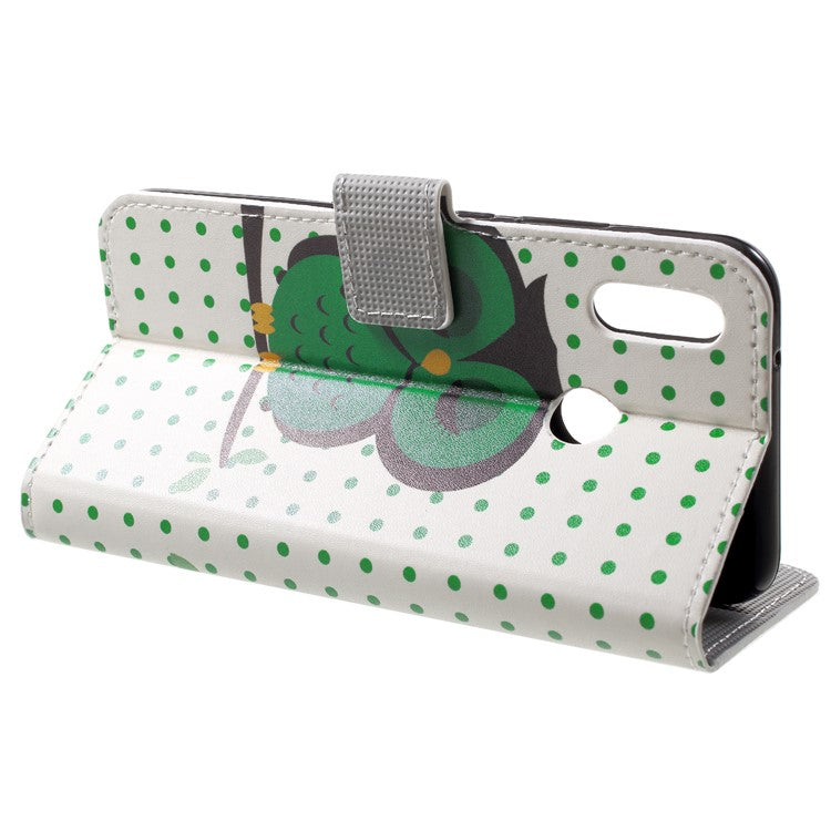 Pattern Printing Wallet Stand Leather Cover Case for Huawei P20 Lite / Nova 3e - Green Napping Owl