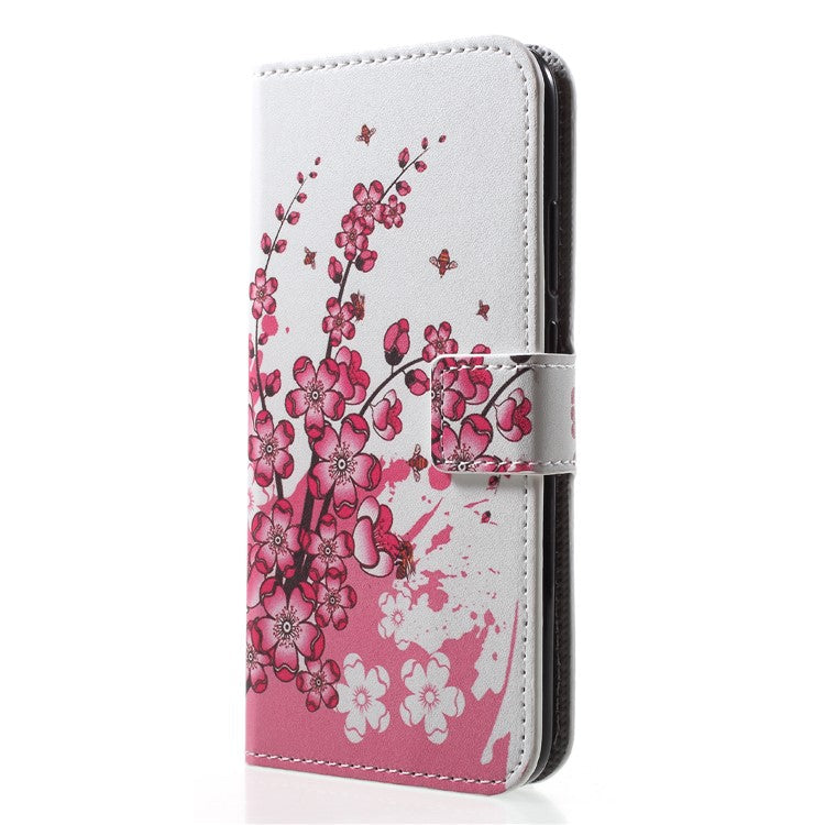 Patterned Wallet Stand Leather Mobile Case for Huawei P20 Lite / Nova 3e - Plum Blossom