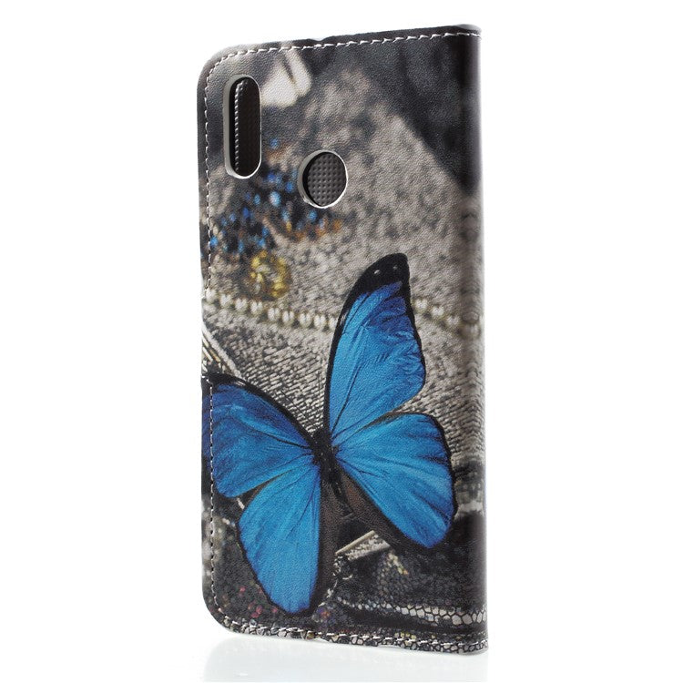 Pattern Printing Wallet Stand Leather Mobile Cover for Huawei P20 Lite / Nova 3e - Blue Butterfly