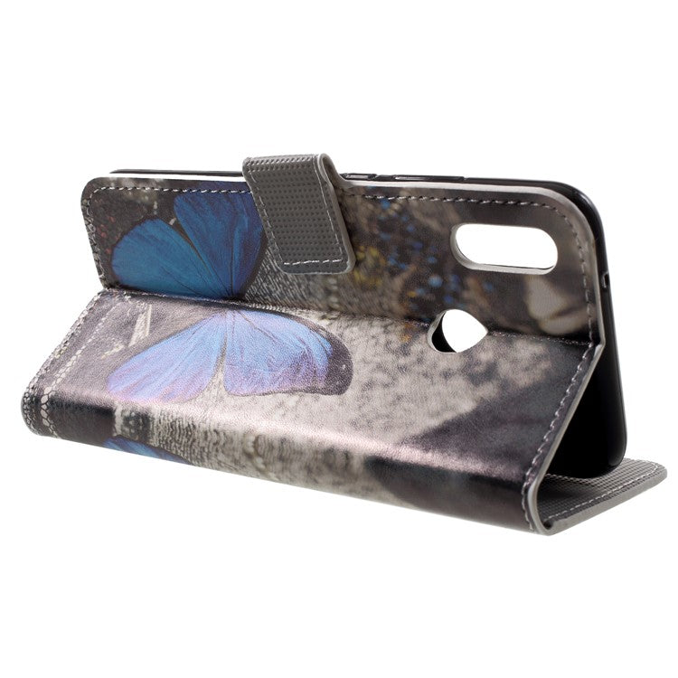 Pattern Printing Wallet Stand Leather Mobile Cover for Huawei P20 Lite / Nova 3e - Blue Butterfly