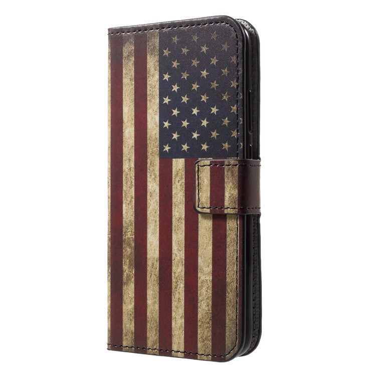 Pattern Printing Wallet Stand Leather Cellphone Cover for Huawei P20 Lite / Nova 3e - Retro US Flag