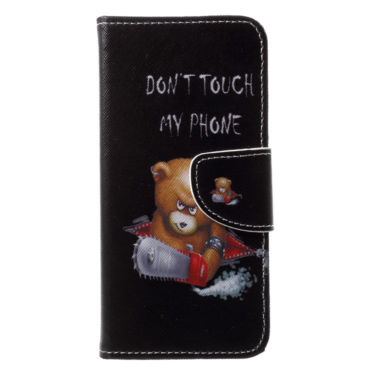 Pattern Printing Leather Wallet Case for Huawei P20 Lite / Nova 3e - Brown Bear and Warning Words
