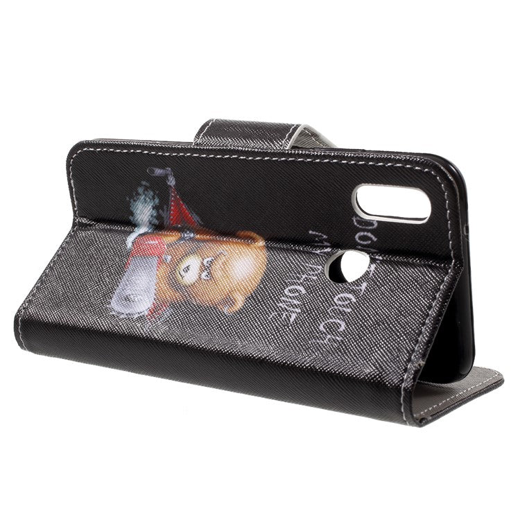 Pattern Printing Leather Wallet Case for Huawei P20 Lite / Nova 3e - Brown Bear and Warning Words