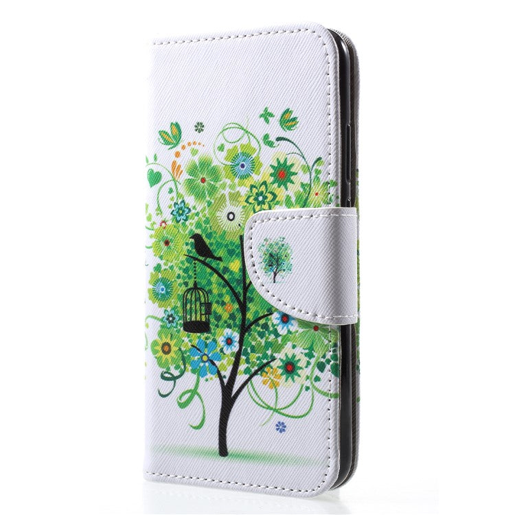 Pattern Printing Leather Wallet Phone Case for Huawei P20 Lite / Nova 3e - Green Tree