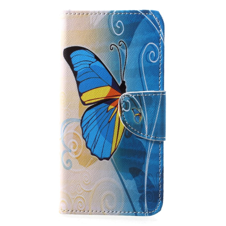 Pattern Printing PU Leather Stand Wallet Shell Case for Huawei P20 Lite / Nova 3e - Blue Butterfly