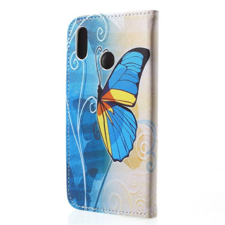 Pattern Printing PU Leather Stand Wallet Shell Case for Huawei P20 Lite / Nova 3e - Blue Butterfly