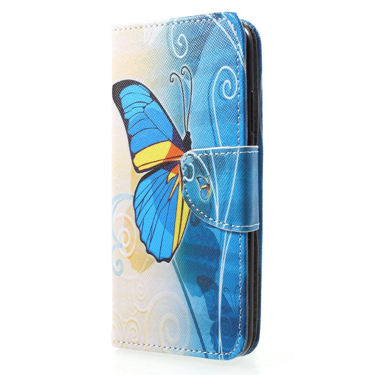 Pattern Printing PU Leather Stand Wallet Shell Case for Huawei P20 Lite / Nova 3e - Blue Butterfly