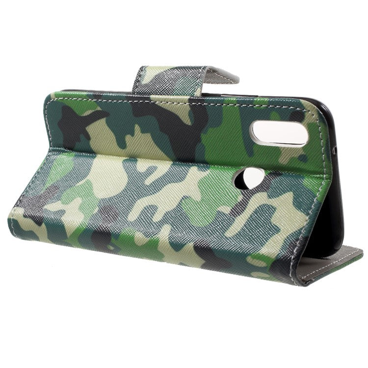 For Huawei P20 Lite / Nova 3e Pattern Printing Leather Wallet Stand Cover with Card Slots - Camouflage Pattern