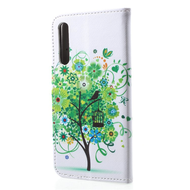 Pattern Printing Leather Wallet Shell Case for Huawei P20 Pro - Green Tree