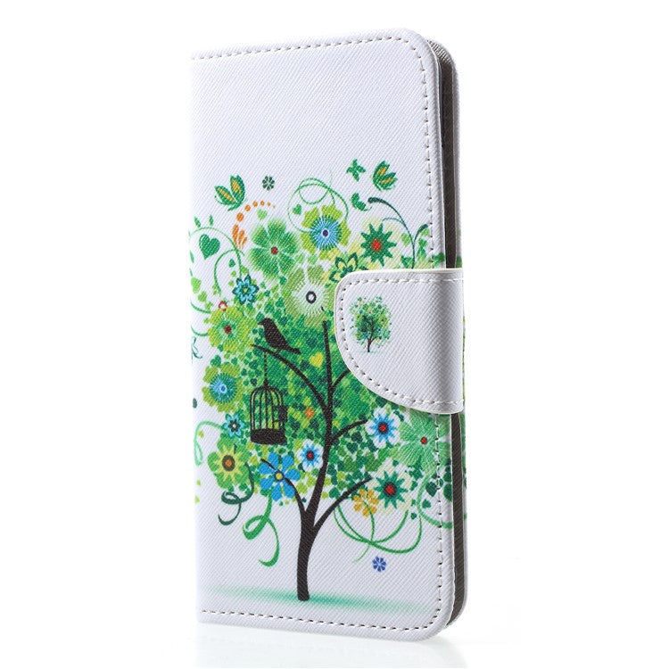 Pattern Printing Leather Wallet Shell Case for Huawei P20 Pro - Green Tree