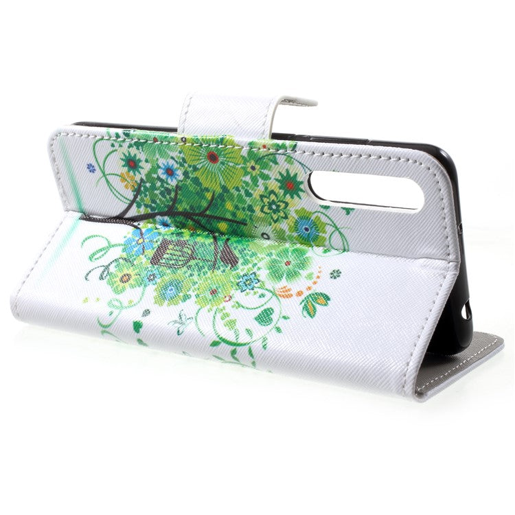 Pattern Printing Leather Wallet Shell Case for Huawei P20 Pro - Green Tree