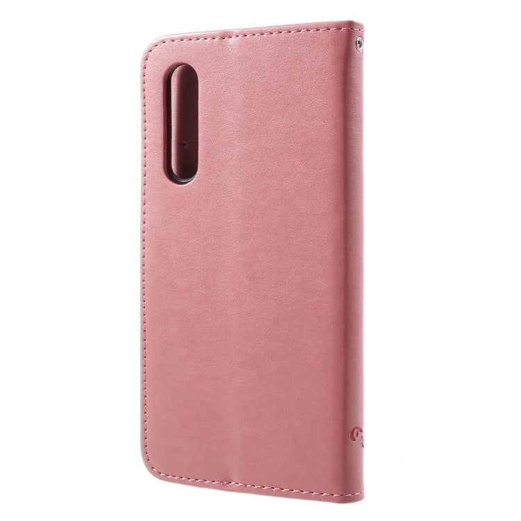 Imprint Butterfly Flower Wallet Stand Leather Phone Case for Huawei P20 - Pink
