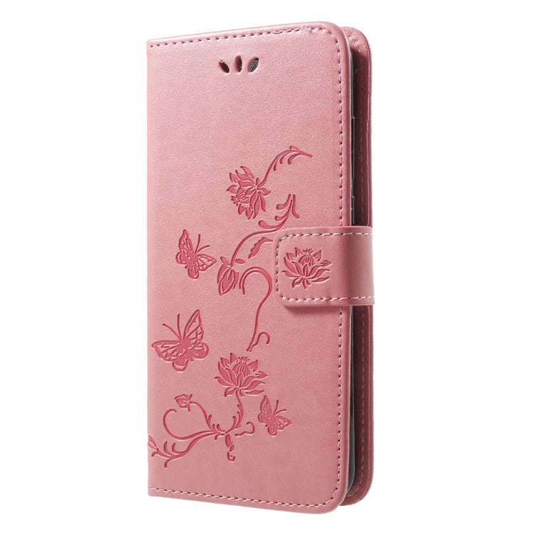 Imprint Butterfly Flower Wallet Stand Leather Phone Case for Huawei P20 - Pink